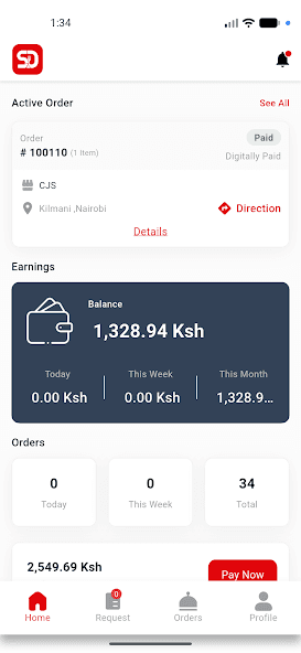 Accueil Captain SnapDash avec une livraison en cours, solde du portefeuille et stats