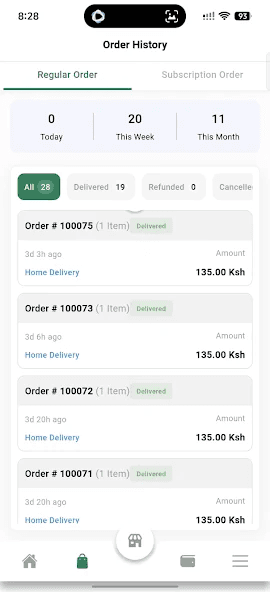 Historique Partner SnapDash avec commandes livrées et stats de la semaine